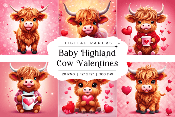 Adorable Baby Highland Cow Valentines Backgrounds for Creatives