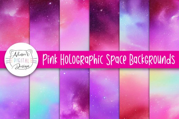 Enchanting Pink Holographic Space Backgrounds for Creators