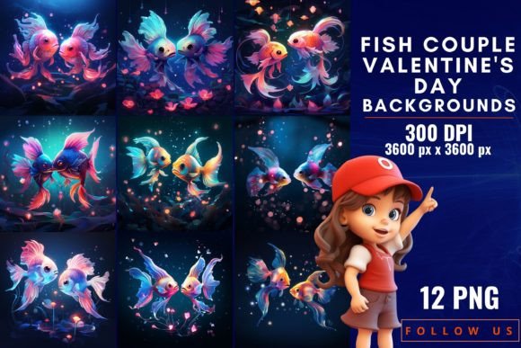 Fish Couple Valentine's Day Backgrounds: Underwater Romance