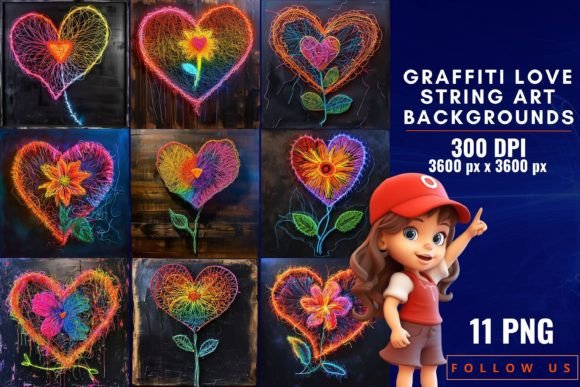 Graffiti Love String Art Backgrounds: Urban Romance for Designers