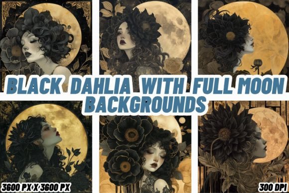 Midnight Enchantment: Black Dahlia with Full Moon Backgrounds