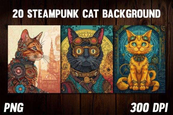Steampunk Cat Backgrounds for Covers 2: Whimsical Design Assets