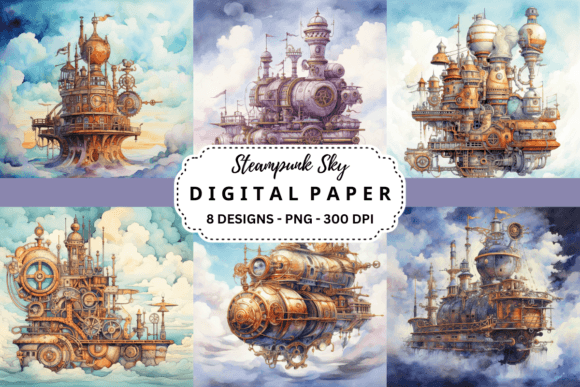 Steampunk Sky Watercolor Backgrounds for Your Designs