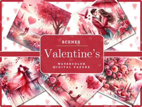 Valentine Backgrounds: 53 Watercolor Scenes for Romantic Design