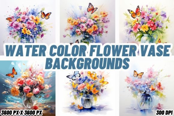 Watercolor Flower Vase Backgrounds: Artistic Design Assets